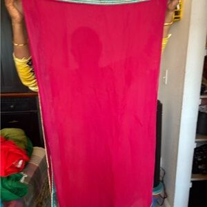 Vibrant Pink Sheer Dupatta. Pink with blue border.